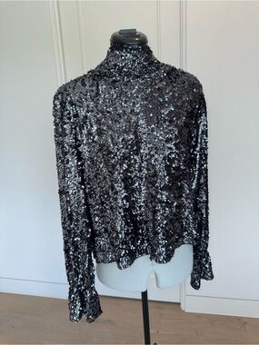 Free People Black Sequin Drape Back Top